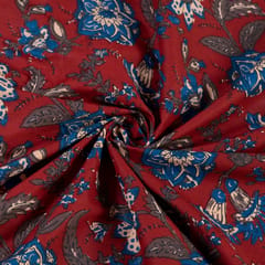 Maroon Color Cambric Printed Fabric