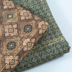 5 Mtr. Brown And Green Color Muslin Zari Strips Digital Print Set