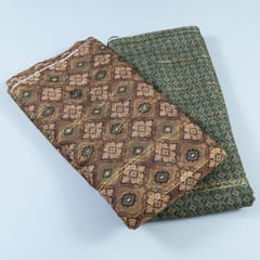 5 Mtr. Brown And Green Color Muslin Zari Strips Digital Print Set