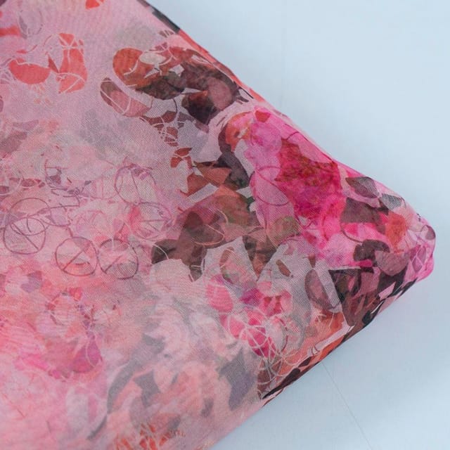 Pink Color Organza Digital Printed Fabric