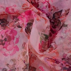 Pink Color Organza Digital Printed Fabric