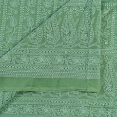Mehndi Color Georgette Chikan Embroidered Fabric With Sequins