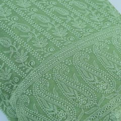 Mehndi Color Georgette Chikan Embroidered Fabric With Sequins