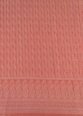 Dark Peach Color Georgette Chikan Embroidered Fabric With Sequins