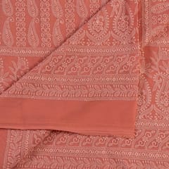 Dark Peach Color Georgette Chikan Embroidered Fabric With Sequins