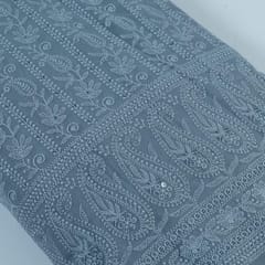 Grey Color Georgette Chikan Embroidered Fabric With Sequins