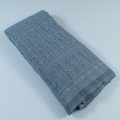 Grey Color Georgette Chikan Embroidered Fabric With Sequins