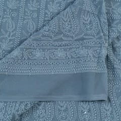 Grey Color Georgette Chikan Embroidered Fabric With Sequins