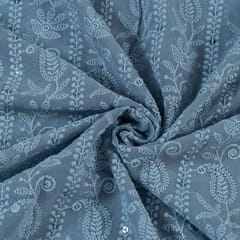 Grey Color Georgette Chikan Embroidered Fabric With Sequins