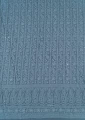 Grey Color Georgette Chikan Embroidered Fabric With Sequins