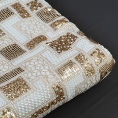 Dyeable Georgette Leopard Sequins Embroidered Geometric Pattern Big Width Embroidered Fabric (1.30 meter piece)