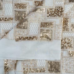 Dyeable Georgette Leopard Sequins Embroidered Geometric Pattern Big Width Embroidered Fabric (1.30 meter piece)