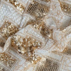 Dyeable Georgette Leopard Sequins Embroidered Geometric Pattern Big Width Embroidered Fabric (1.30 meter piece)