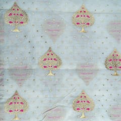 White Dyeable Chanderi Jari Booti fabric