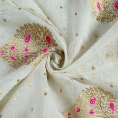 White Dyeable Chanderi Jari Booti fabric