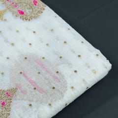 White Dyeable Chanderi Jari Booti fabric