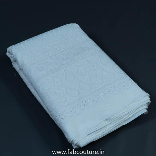 White Dyeable Cotton Chikan Embroidery (1.80 mtr Piece)