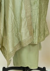 Lime Green Chanderi Embroidered Shirt With Cotton Lower and Chanderi Dupatta