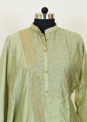 Lime Green Chanderi Embroidered Shirt With Cotton Lower and Chanderi Dupatta