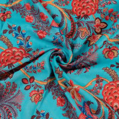 Firozi Color Linen Cotton Digital Printed Fabric