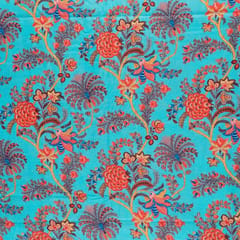 Firozi Color Linen Cotton Digital Printed Fabric