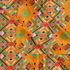Mustard Color Pure Crepe Tribal Digital Printed Fabric