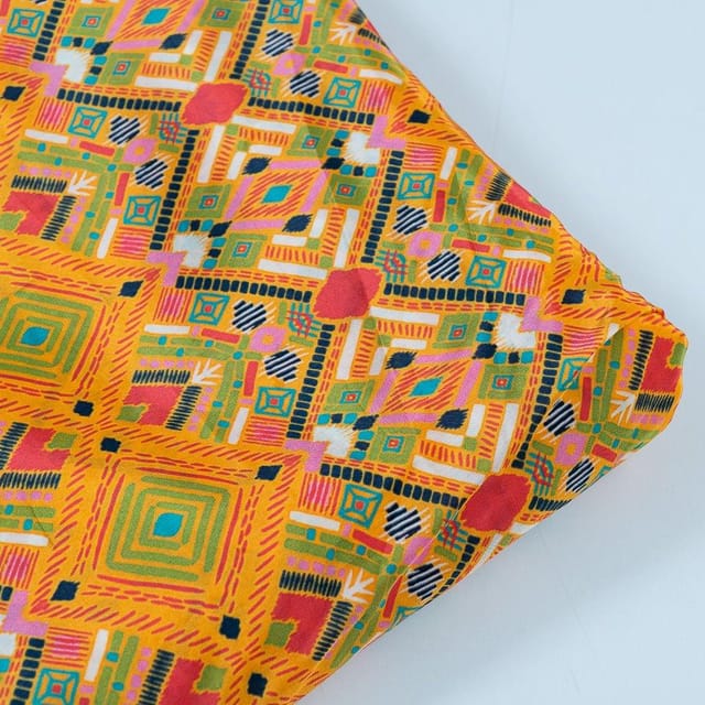 Mustard Color Pure Crepe Tribal Digital Printed Fabric
