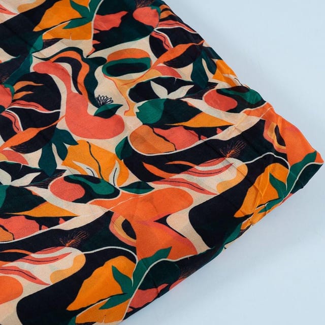 Multi Color Pure Crepe Jungle Abstract Digital Printed Fabric