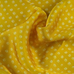 Yellow Color Georgette Satin Bandhni Printed Fabric