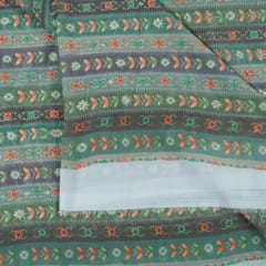 Green Georgette Digital Print with Embroidered Fabric