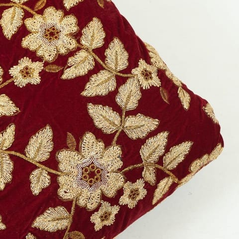 Maroon Color Velvet Embroidered Fabric