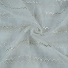 White Dyeable Organza ZigZag Embroidered Fabric