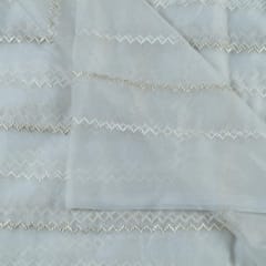 White Dyeable Organza ZigZag Embroidered Fabric