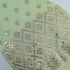Pista Color Georgette Pleat Embroidered Fabric