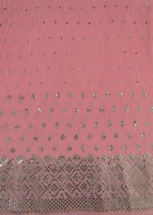 Pink Color Georgette Pleat Embroidered Fabric