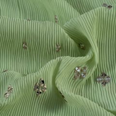 Pista Color Georgette Pleat Embroidered Fabric