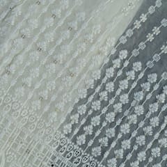 White Color Dyeable Georgette Embroidered Fabric