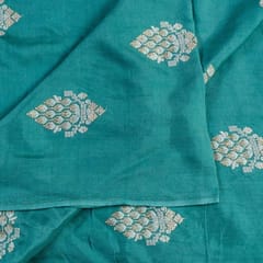 Green Color Muslin Embroidered Fabric