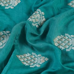 Green Color Muslin Embroidered Fabric