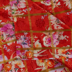 Red Color Chinon Jacquard Digital Printed Fabric