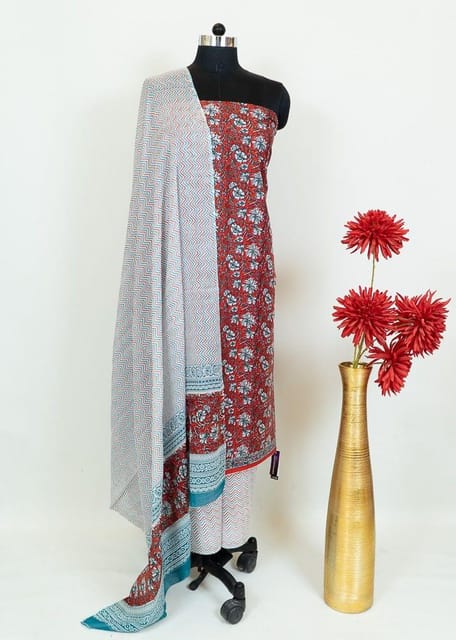 Maroon Color Cotton Printed Shirt With Cotton Printed Lower And Cotton Printed Dupatta