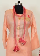 Peach Chanderi Embroidered Shirt With Cotton Lower And Majenta Cotton Crush Dupatta
