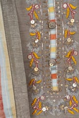 Dark Grey Color Monga Silk Embroidered Shirt With Shantoon Lower And Tabby Strips Dupatta