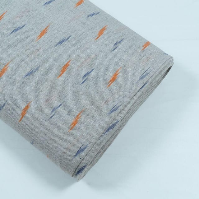 GREY WITH  BLUE  ORANGE  IKAT fabric