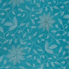 Firozi Color Dola Silk Embroidered Fabric(1.25Meter Piece)