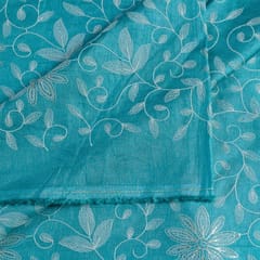 Firozi Color Dola Silk Embroidered Fabric(1.25Meter Piece)