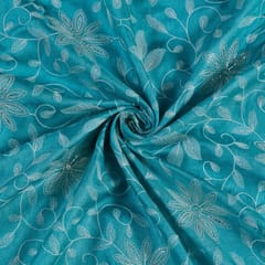 Firozi Color Dola Silk Embroidered Fabric(1.25Meter Piece)
