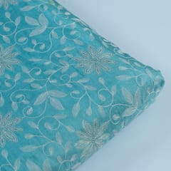 Firozi Color Dola Silk Embroidered Fabric(1.25Meter Piece)