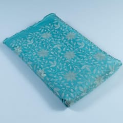 Firozi Color Dola Silk Embroidered Fabric(1.25Meter Piece)
