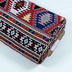 RED  WITH MULTICOLOR DESIGN JACQUARD fabric